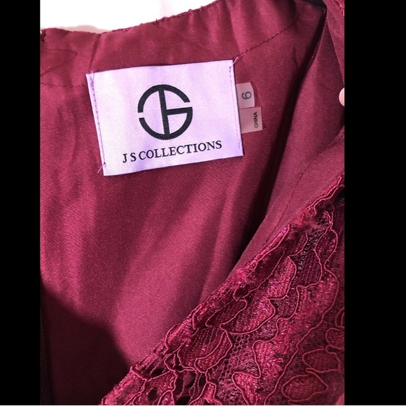 EUC JS Collections Embroidered Lace Ballgown Wine - Picture 5 of 8